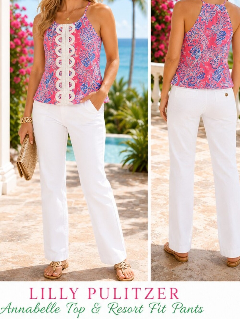 Lilly Pulitzer Resort Fit White Stretch Cotton Pants Size 8 Classic Preppy